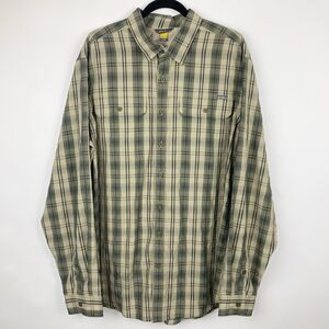 EDDIE BAUER Travex Khaki Gray Plaid Button Down Shirt Hiking Outdoor Tall Size L